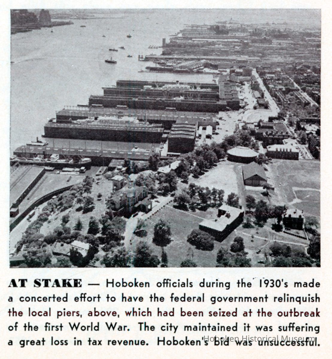 Reference image: Aerial view looking south from ca. 8th Street of Stevens Institute and the southern waterfront, Hoboken, no date, ca. 1930's. picture number 1