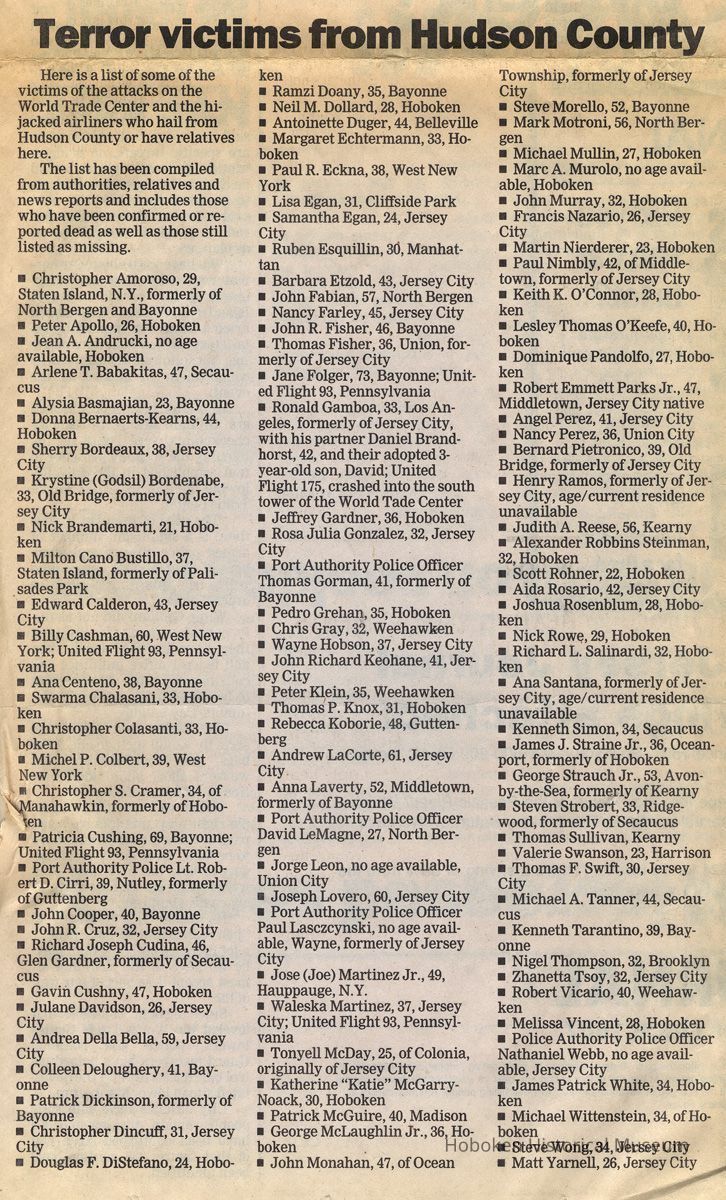 detail Jersey Journal, page A5: Terror victims from Hudson County