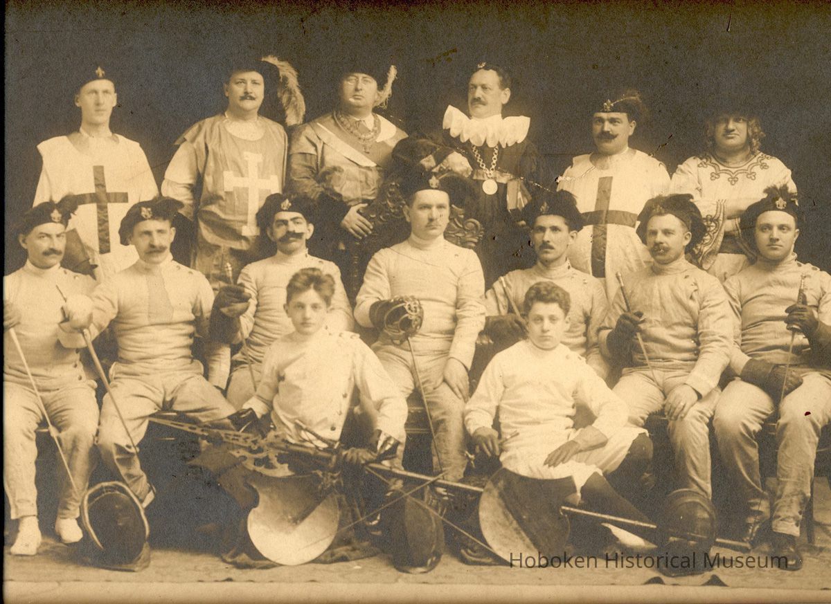 Digital image of sepia-tone photo of members of the Hudsonia (Fencing) Club, Hoboken, no date, ca. 1920-1922. picture number 1