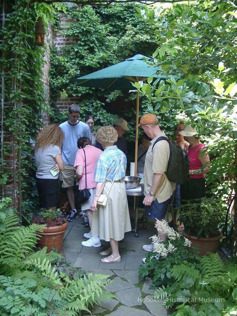 Digital color image of the gardens and people on the Secret Gardens Tour, Hoboken Historical Museum, Hoboken, June 9, 2002. picture number 1