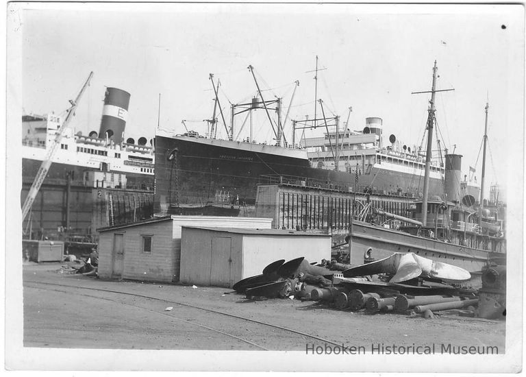 B+W photo of the S.S. American Importer in dry dock no. 2, Hoboken, no date, ca. 1940. picture number 1