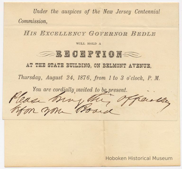 slip: invitation to reception with note