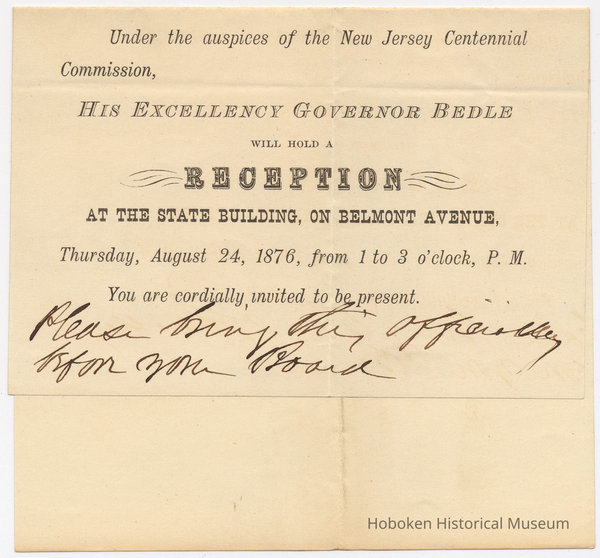 slip: invitation to reception with note