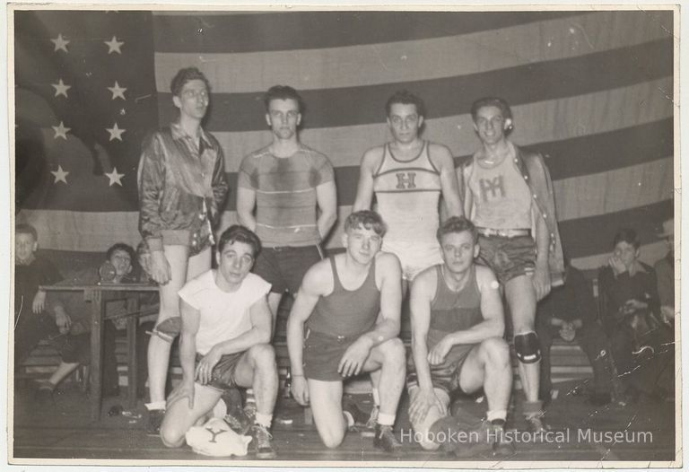 B+W photo of Hoboken YMCA wrestling team, Hoboken, n.d., ca. 1940s. picture number 1