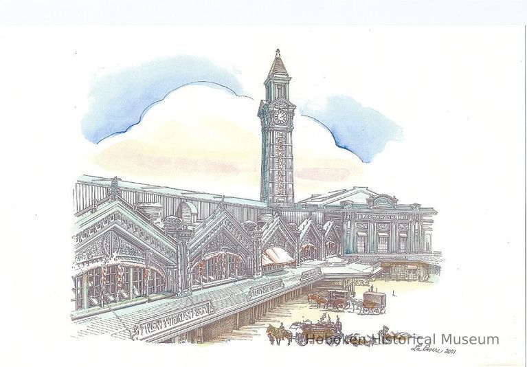 Color print of drawing of the Lackwanna Terminal by Richard La Rovere, 2001. picture number 1