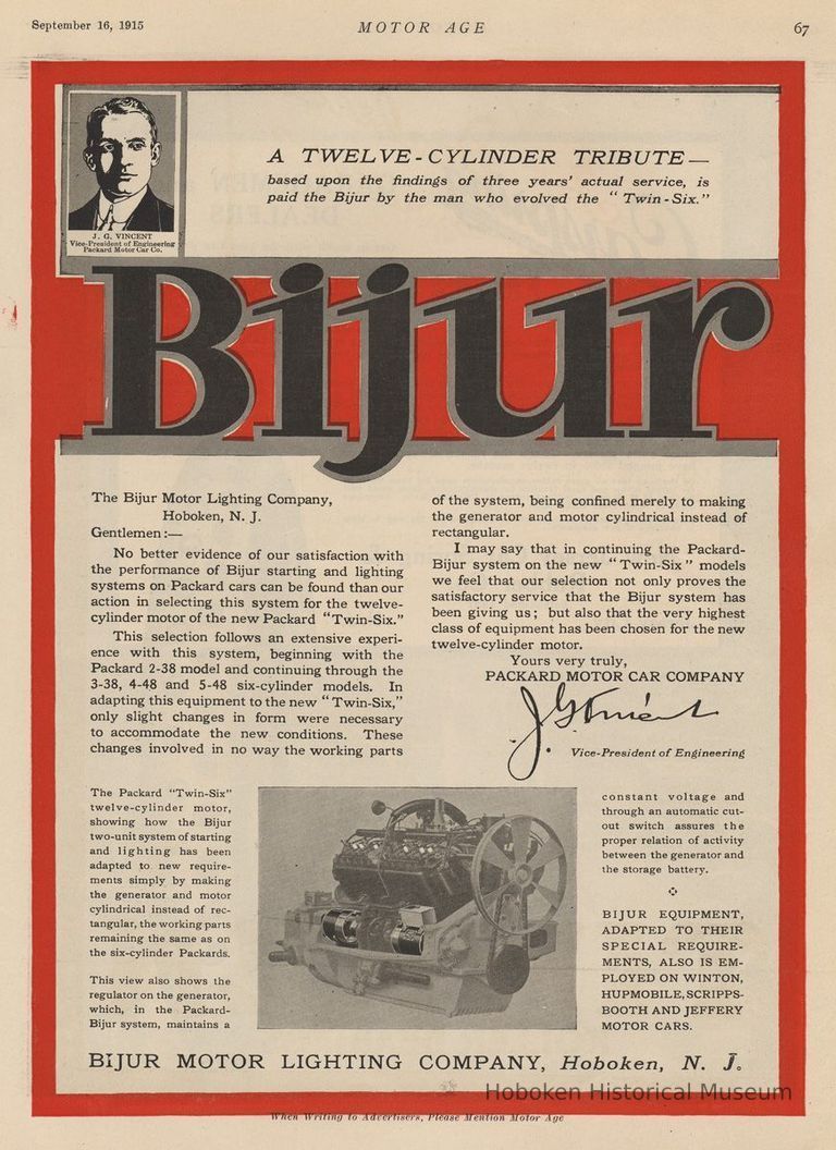 Bijur Motor Lighting Company 1915 ad