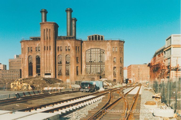 Digital image of color photo of the exterior of the former Hudson & Manhattan Rail Road powerhouse, Jersey City, March, 2000. picture number 1