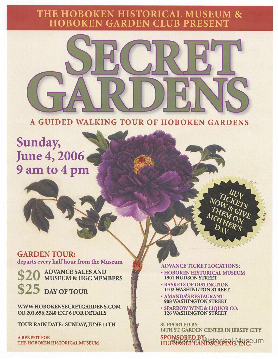 Poster for Secret Gardens Tour, Hoboken Historical Museum & Hoboken Garden Club, Hoboken, June 4, 2006. picture number 1