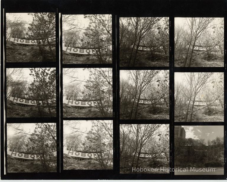 B+W negative contact sheet of images of Hoboken taken by John Conn. no date, [1976]. picture number 1