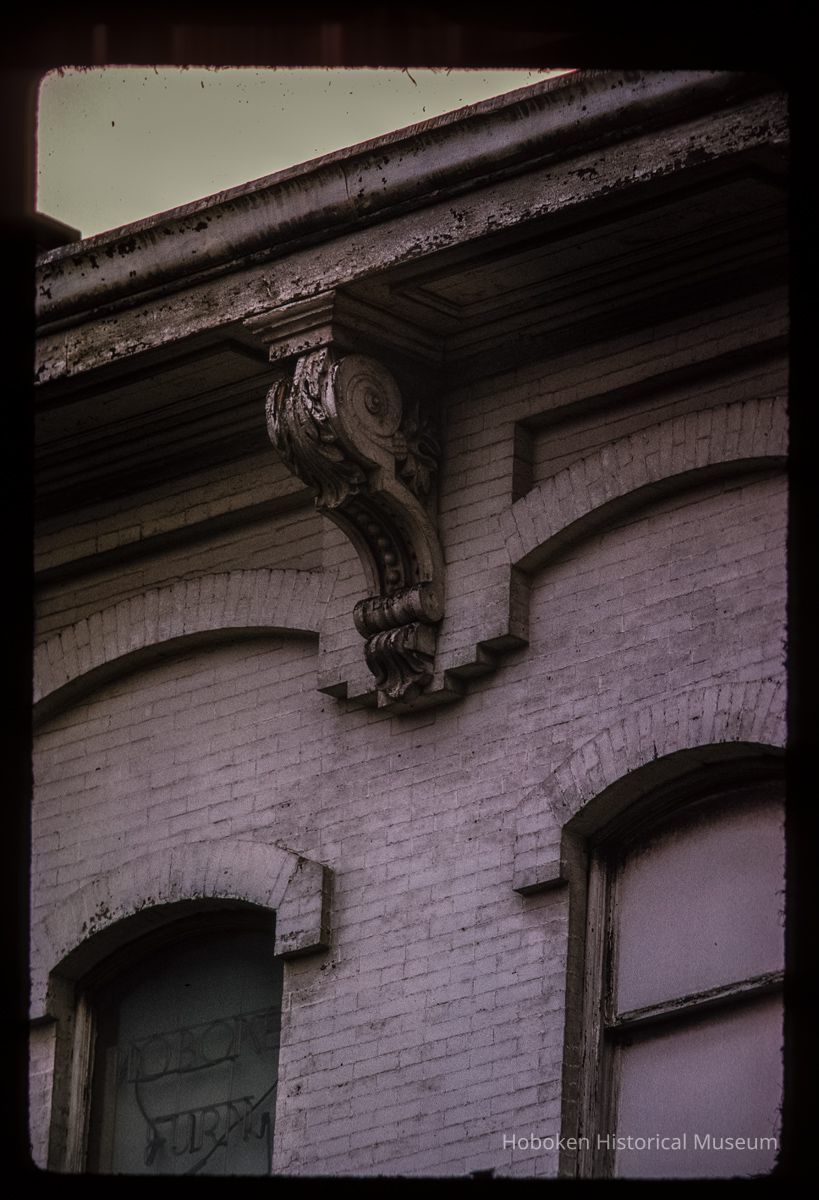 Color slide of detail view of cornice, bracket and window heads at 127 Washington between 1st and 2nd picture number 1