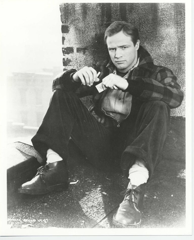 Black-and-white publicity photo of Marlon Brando as Terry Malloy in film 