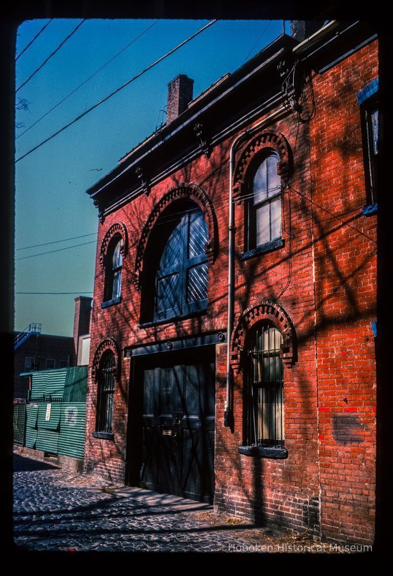 Color slide of eye-level view of ornamental brickwork on the façade of the carriage house at 626 Court Street between 6th & 7th picture number 1