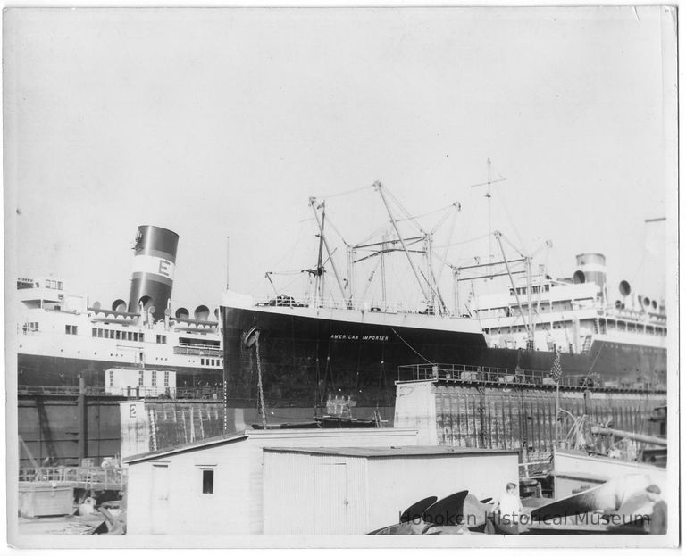 B+W photo of the S.S. American Importer in dry dock no. 2, Hoboken, no date, ca. 1940. picture number 1