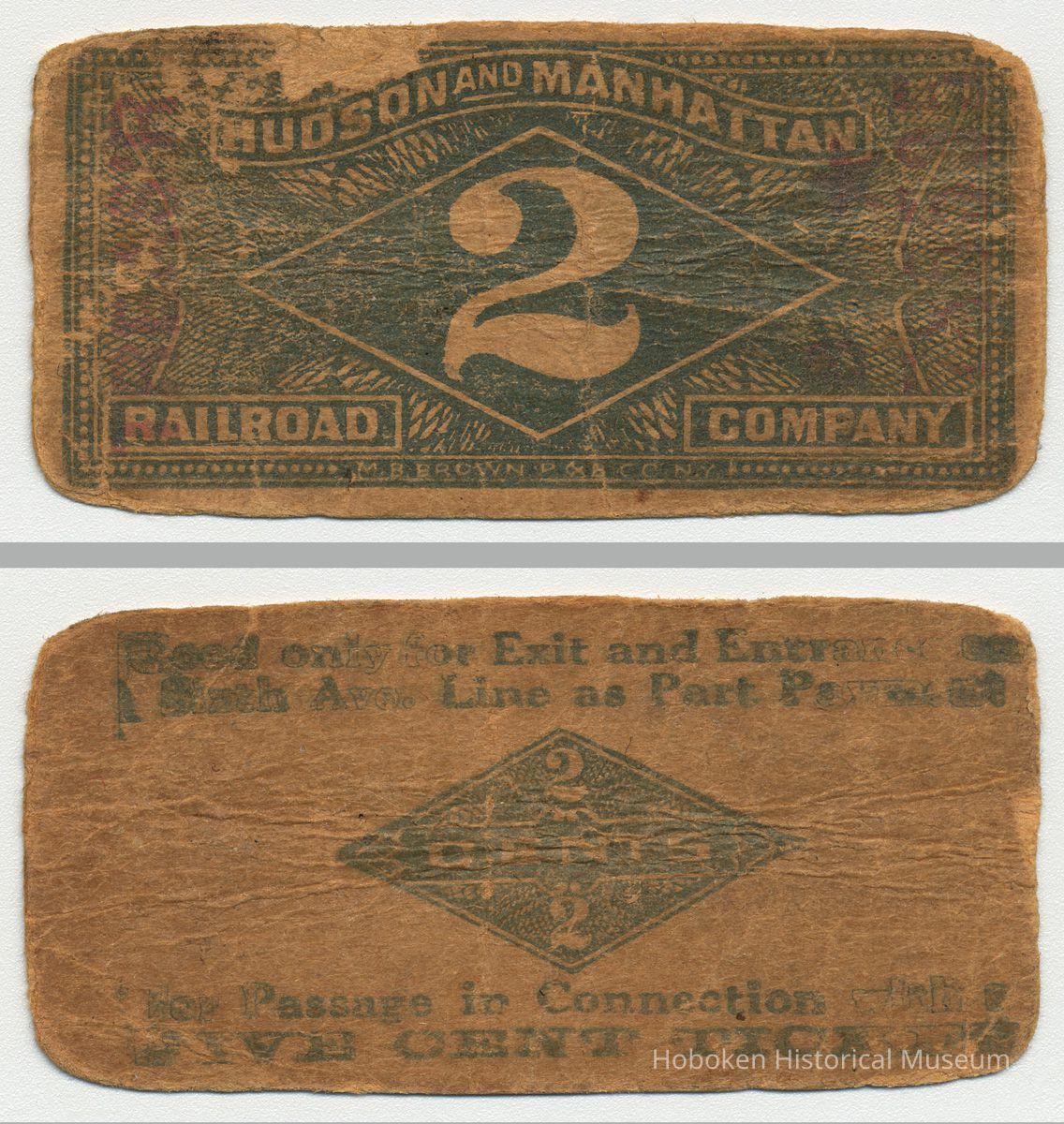Hudson & Manhattan Railroad ticket, front and back
