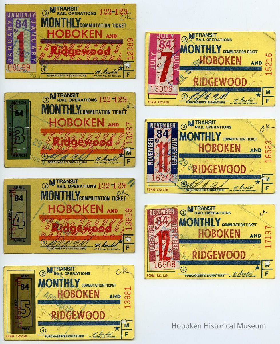 1984 seven NJ Transit monthly commutation ticket
