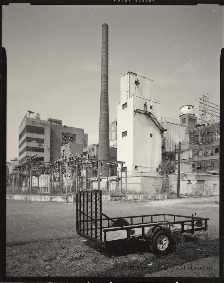 B+W photo of former Maxwell House Coffee plant exterior, looking northwest from Pilot Plant, Hoboken, 2003. picture number 1