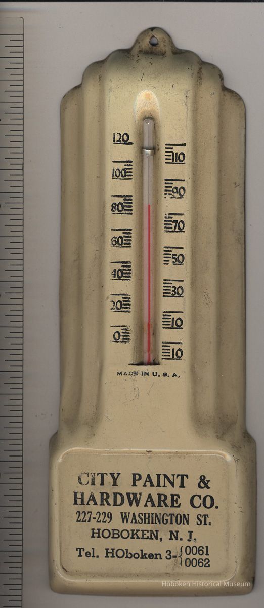 Wall thermometer from City Paint and Hardware 227-229 Washington St., Hoboken, no date, ca. 1940's-1950's. picture number 1