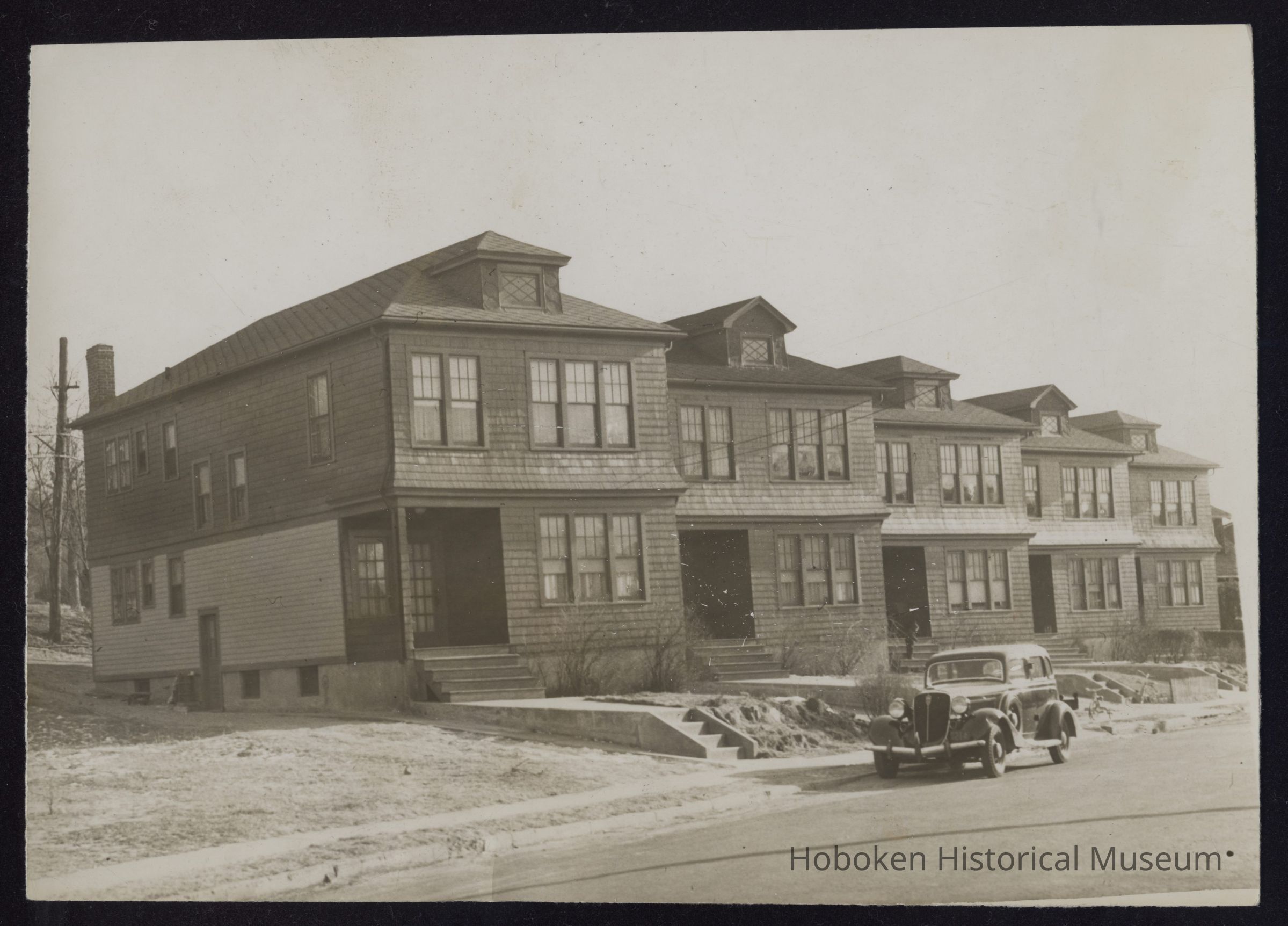 B&W photo of duplex housing complex at unknown location in New Jersey. picture number 1