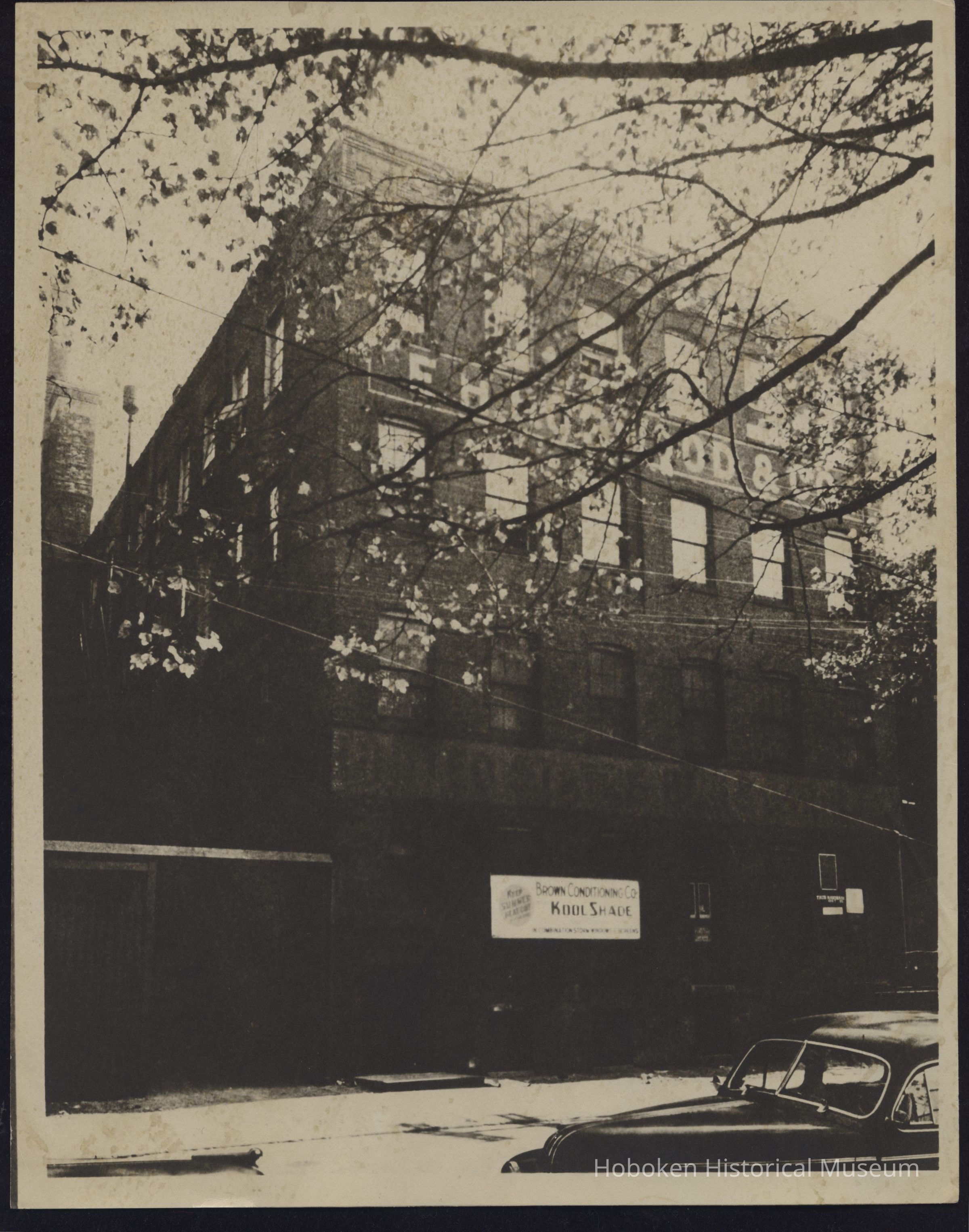 B&W photo of rear of E.H. Horwood & Co. industrial building at 1014 Clinton Street, Hoboken. picture number 1