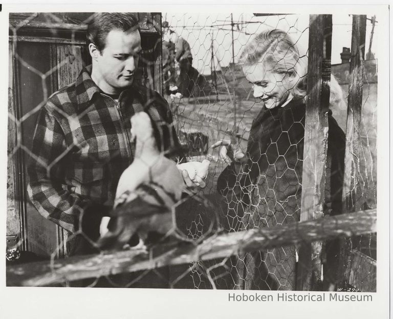 Marlon Brando & Eva Marie Saint at pigeon coop on rooftop