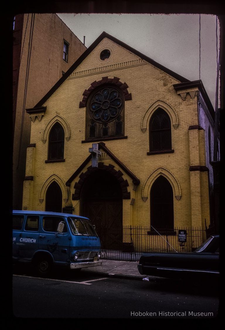 Color slide of eye-level view of façade of the Bethesda Pentacostal Church at 705 Willow between 7th & 8th picture number 1