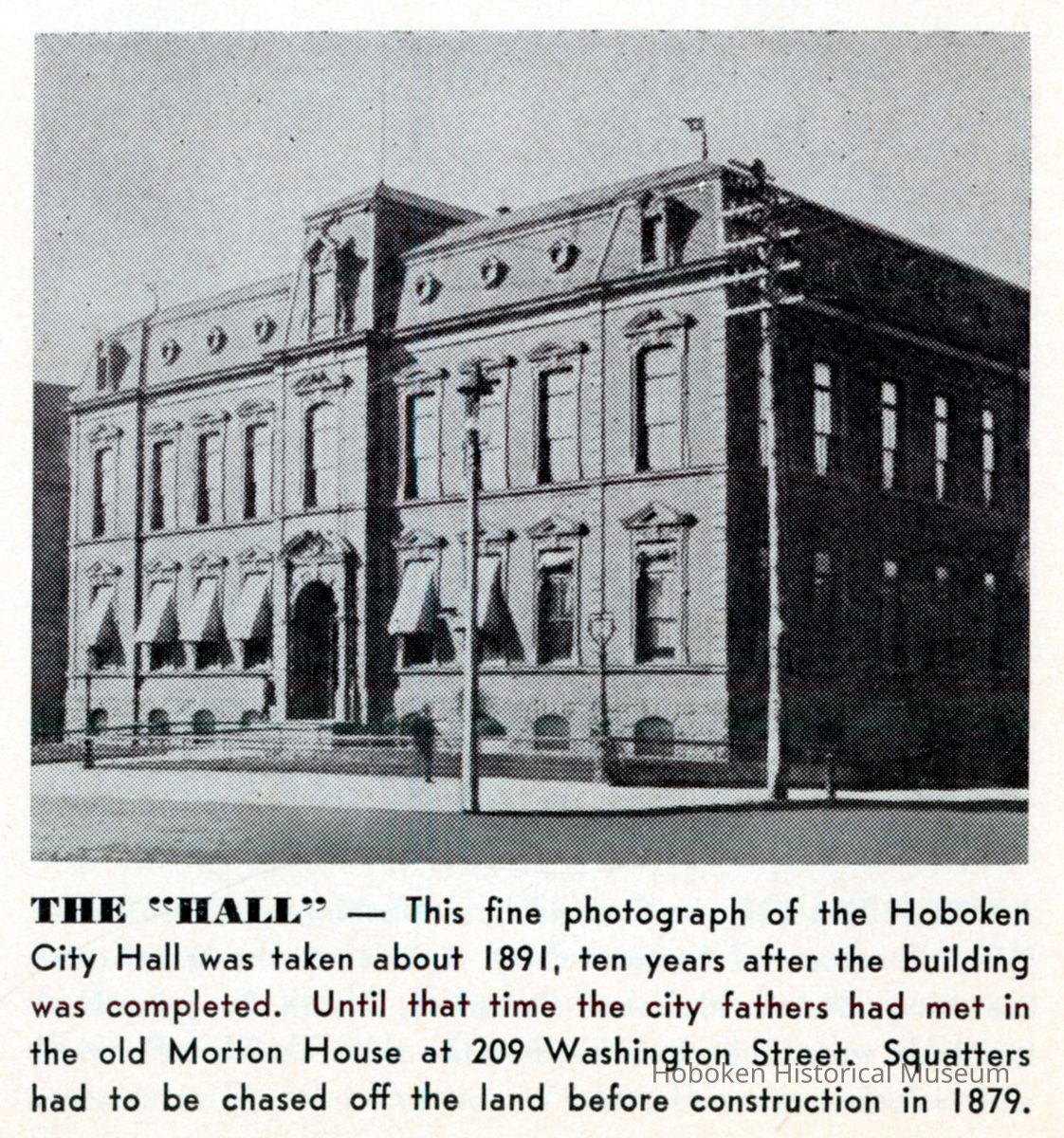 Reference image: City Hall, Washington Street between Newark and First Streets, Hoboken, 1891. picture number 1