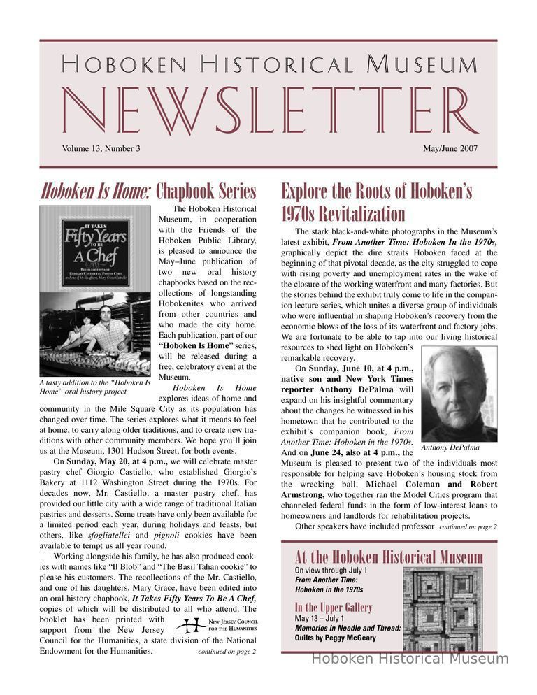 Hoboken Historical Museum Newsletter [Second Series], Volume 13, Number 3, May-June 2007. picture number 1