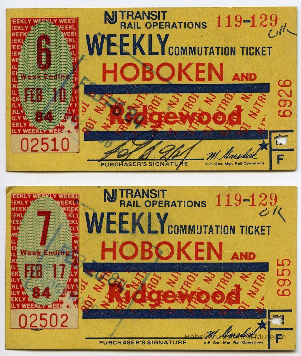 1984 two NJ Transit weekly commutation tickets