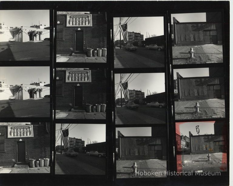 B+W negative contact sheet of images of Hoboken taken by John Conn. no date, [1976]. picture number 1