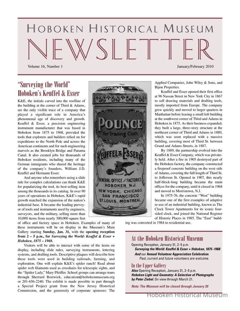 Hoboken Historical Museum Newsletter [Second Series], Volume 16, Number 1, Jan.-Feb. 2010. picture number 1