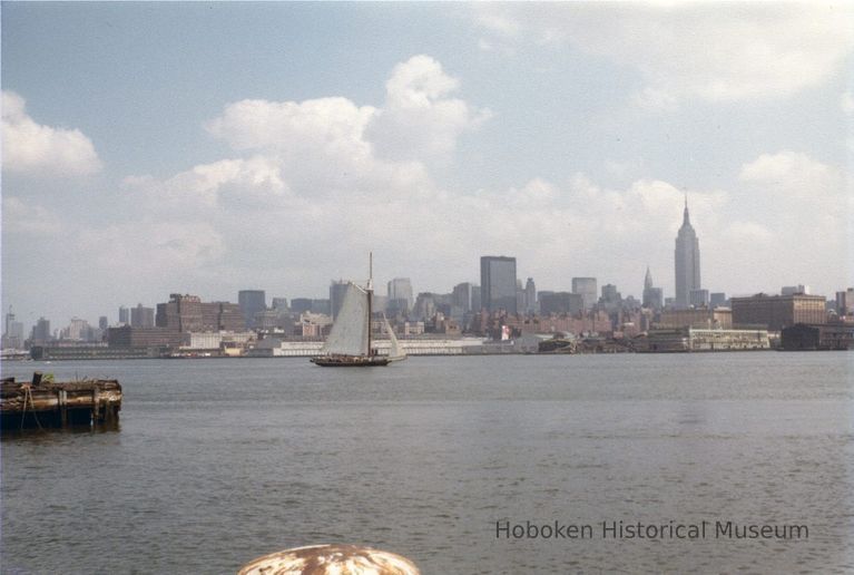 view to New York (Manhattan) from Hoboken; sloop Clearwater