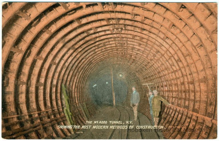 Digital image of Hudson & Manhattan R.R. postcard titled: The McAdoo Tunnel, N.Y. Showing the most modern methods of construction. No date, ca.1908. picture number 1