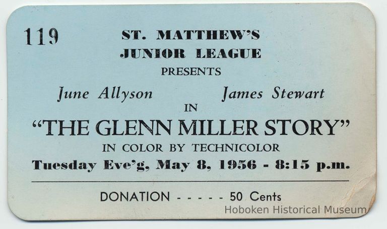 Digital image of ticket for St. Matthew's (Church) Junior League showing of film 