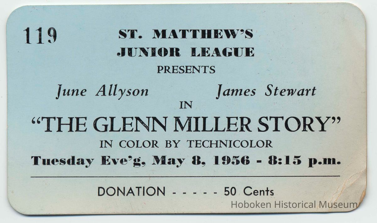 Digital image of ticket for St. Matthew's (Church) Junior League showing of film 