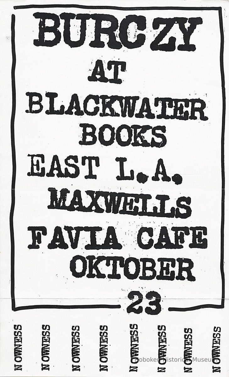 Digital image of handbill: Burczy at Blackwater Books, East L.A., Maxwells, Favia Cafe [Hoboken], October 23, [1994]. picture number 1