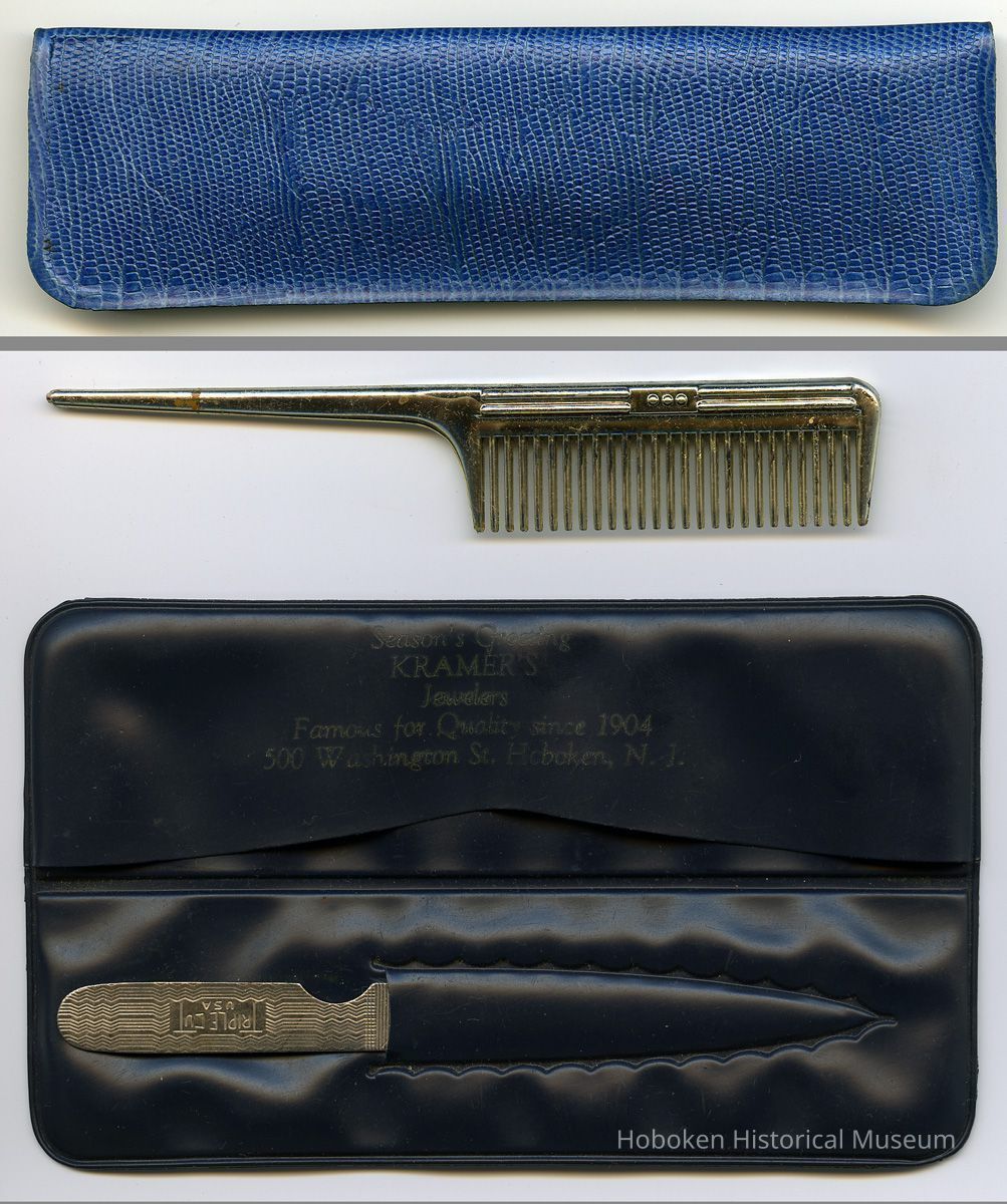 top: exterior as folded closed; bottom: interior with comb present removed