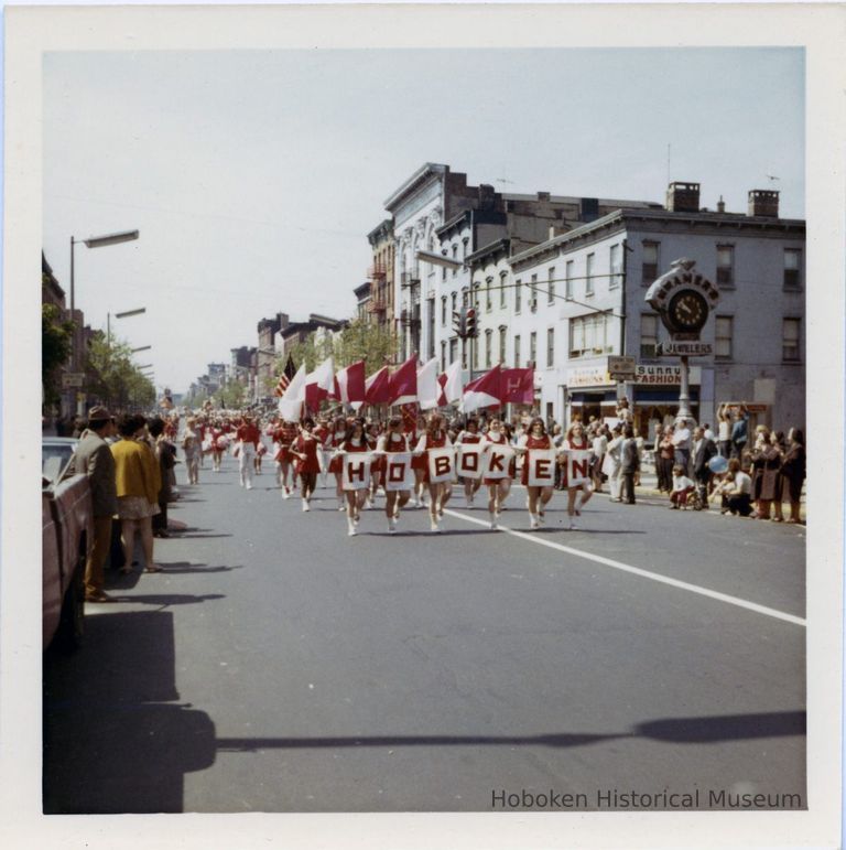 Hoboken High School marching unit; enhanced image with light retouching