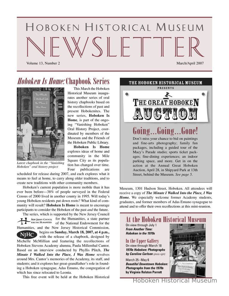 Hoboken Historical Museum Newsletter [Second Series], Volume 13, Number 2, March-Apr. 2007. picture number 1