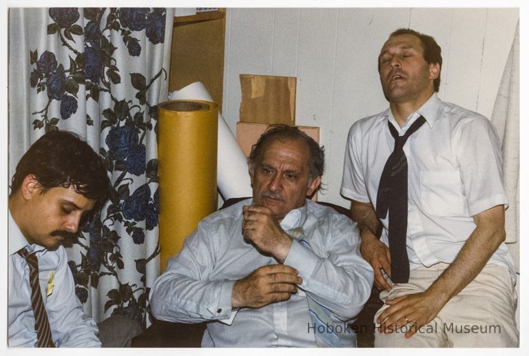 Color photo of mayoral candidate Tom Vezzetti with 2 supporters possibly inside his campaign headquarters on election night, Hoboken, [June 11, 1985]. picture number 1