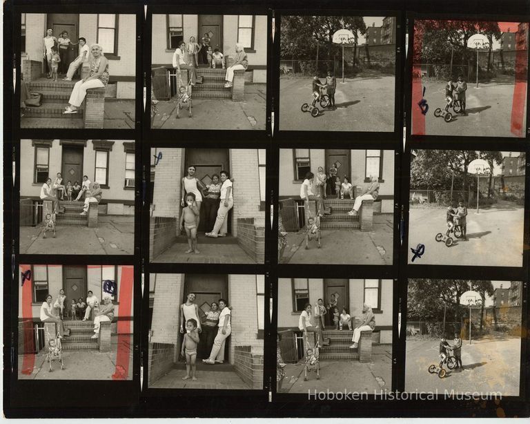 B+W negative contact sheet of images of Hoboken taken by John Conn. no date, [1976]. picture number 1