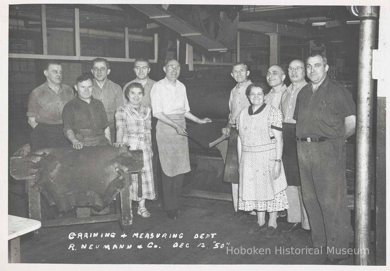 B+W photo of R. Neumann & Co. graining and measuring department, Hoboken, December 12, 1950. picture number 1