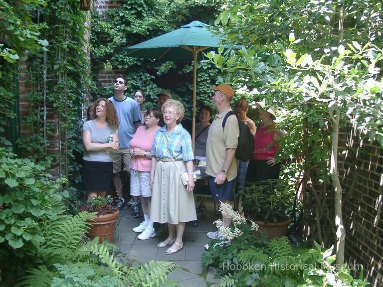 Digital color image of the gardens and people on the Secret Gardens Tour, Hoboken Historical Museum, Hoboken, June 9, 2002. picture number 1