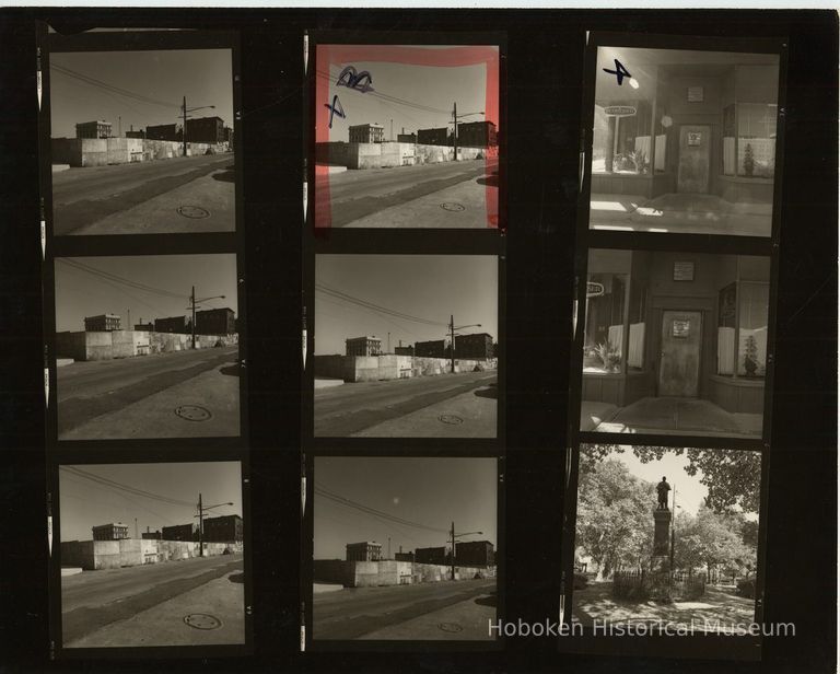 B+W negative contact sheet of images of Hoboken taken by John Conn. no date, [1976]. picture number 1