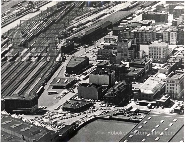 Digital image of B+W aerial photo of southeast Hoboken, no date, circa 1980. picture number 1