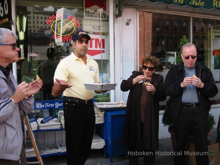 Digital copy of color photo of food tour members outside La Isla Restaurant, 104 Washington St., Hoboken, Oct. 18, 2003. picture number 1