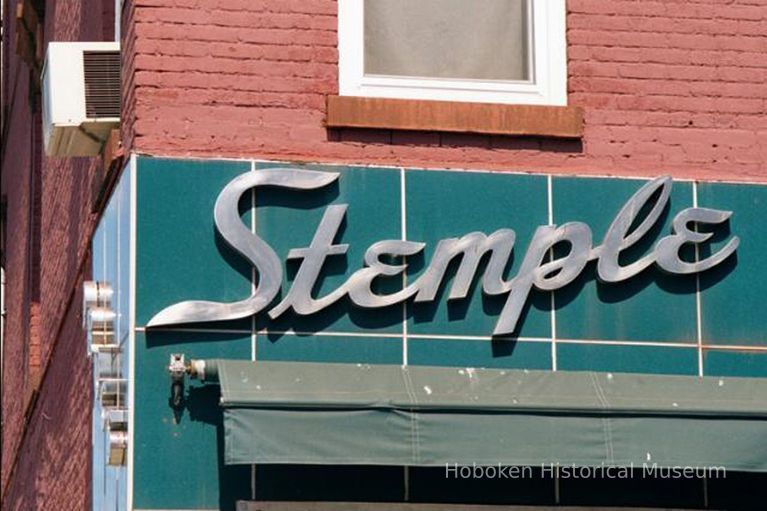 Color photo detail of sign for Stemple Pharmacy, 266 Seventh St. at Willow Avenue, Hoboken, Sept., 1-5, 2001. picture number 1