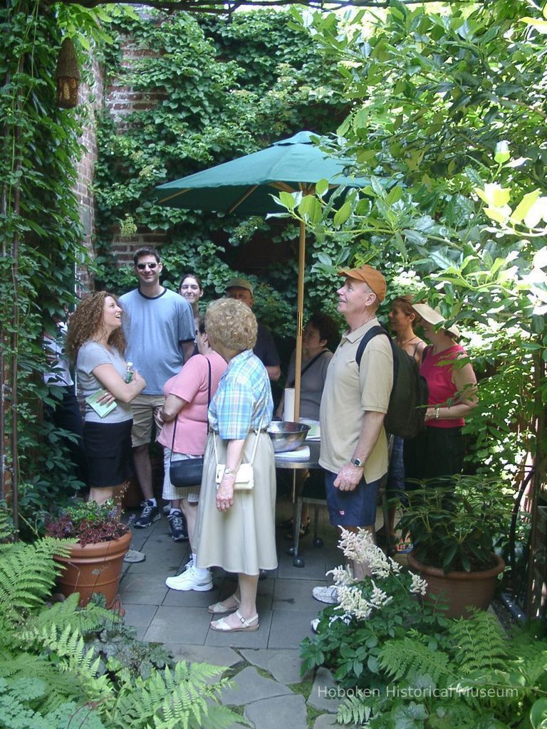 Digital color image of the gardens and people on the Secret Gardens Tour, Hoboken Historical Museum, Hoboken, June 9, 2002. picture number 1