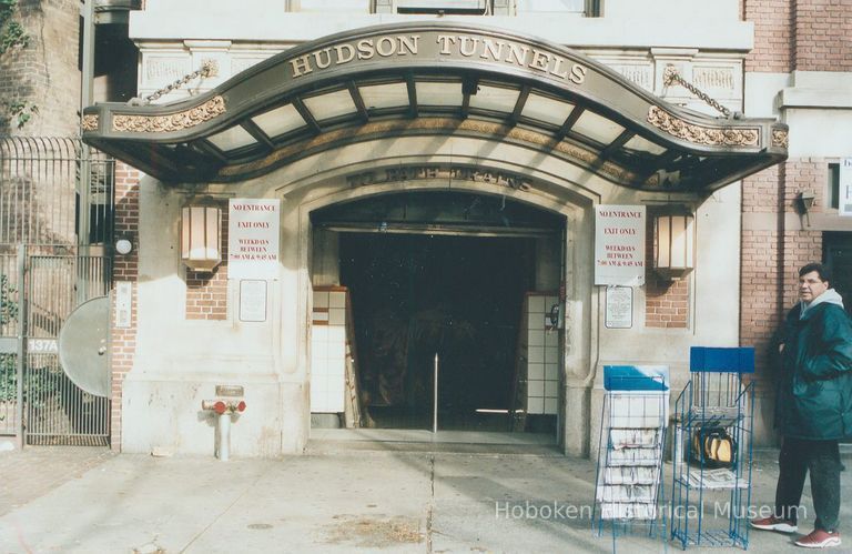 Digital image of color photo with detail of the Christopher Street entrance to the PATH trains, New York, Nov. 2002. picture number 1