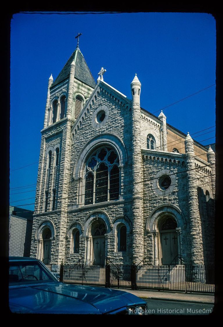 Color slide of eye-level view of St. Joseph's Roman Catholic church façade at 61 Monroe between Observer Highway & 1st picture number 1