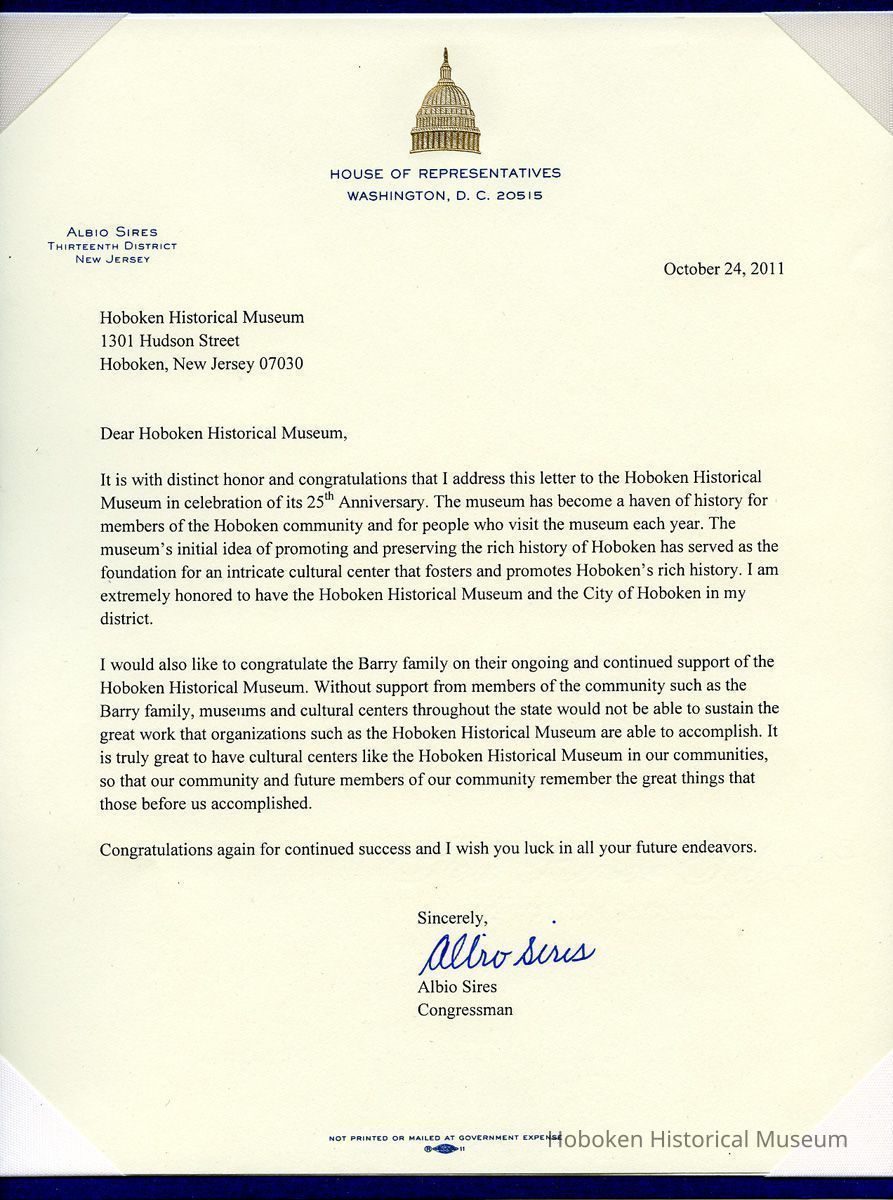 letter: Congressman Albio Siris